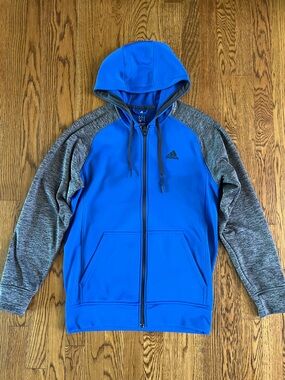 Adidas Climawarm Men's Small Full Zip Logo Sweatshirt Hoodie Jacket Blue Gray